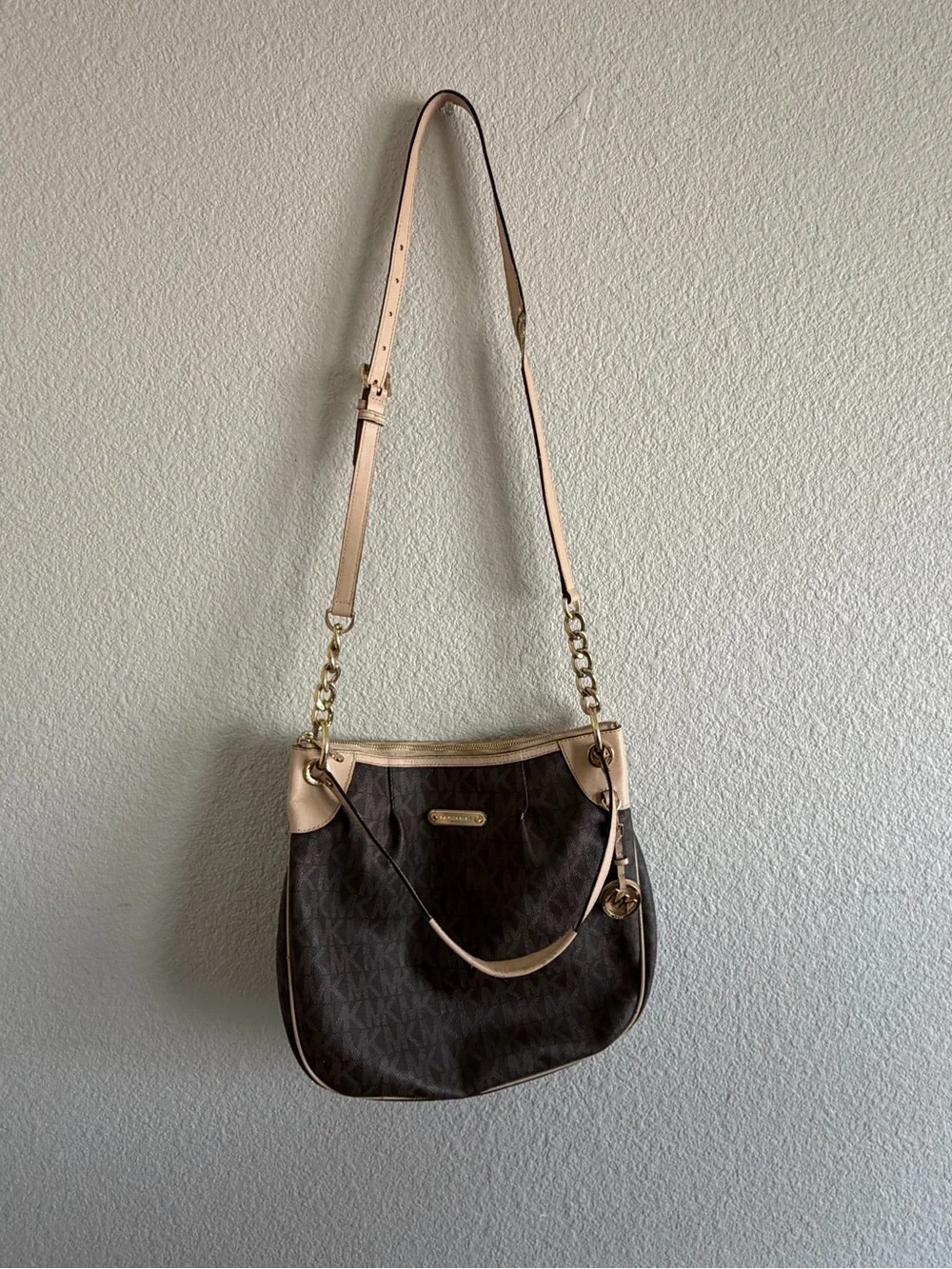 Michael Kors Brown and Cream Signature Logo Shoulder Bag